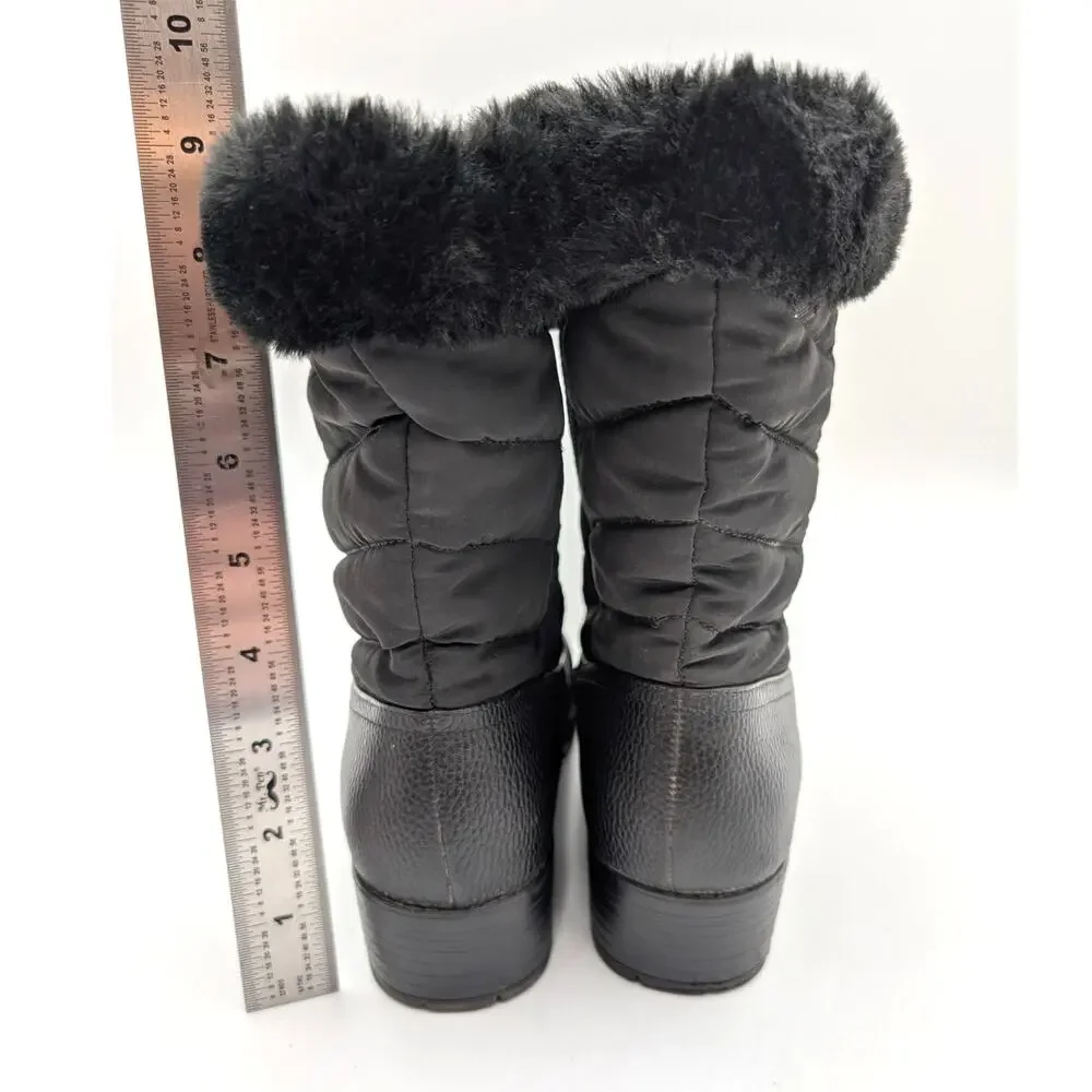 Trotters Bryce Faux Fur Trim Winter Boots Women's Black Tumbled Size US5.5M EU36